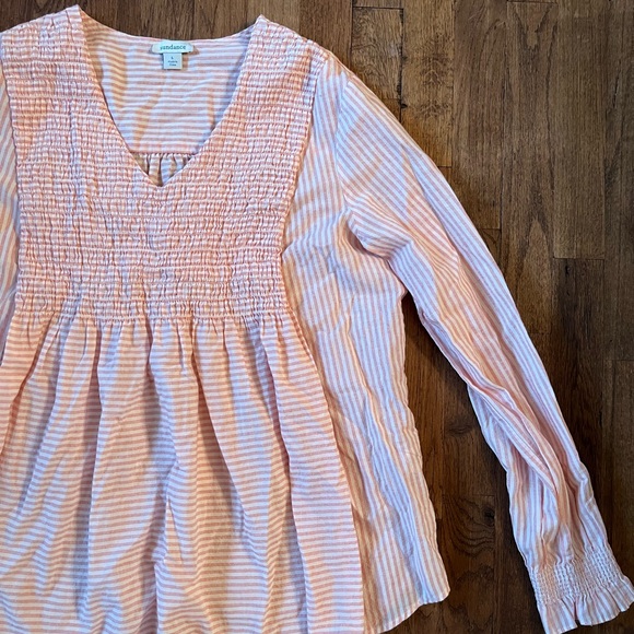 Sundance smocked front striped blouse - Picture 3 of 7